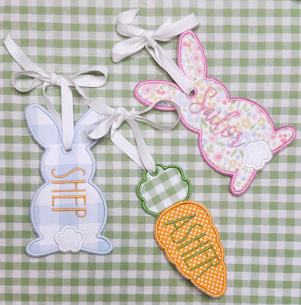 Blue Gingham Easter Bunny Basket Tag