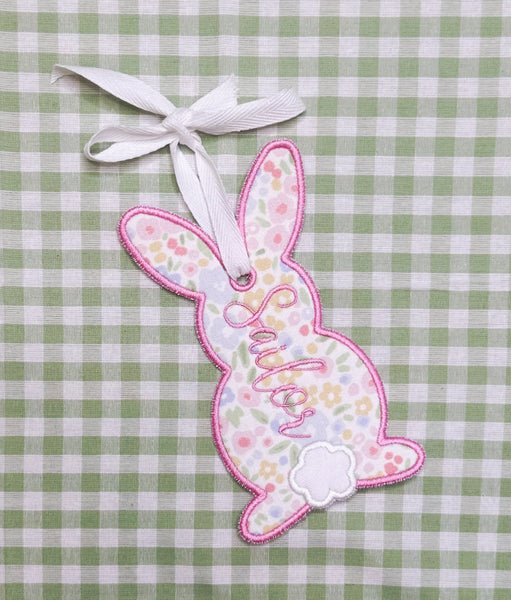 Pink Floral Easter Bunny Basket Tag