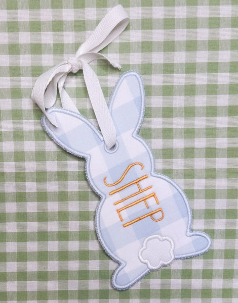 Blue Gingham Easter Bunny Basket Tag