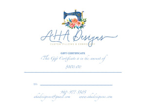 AHA Designs Gift Card