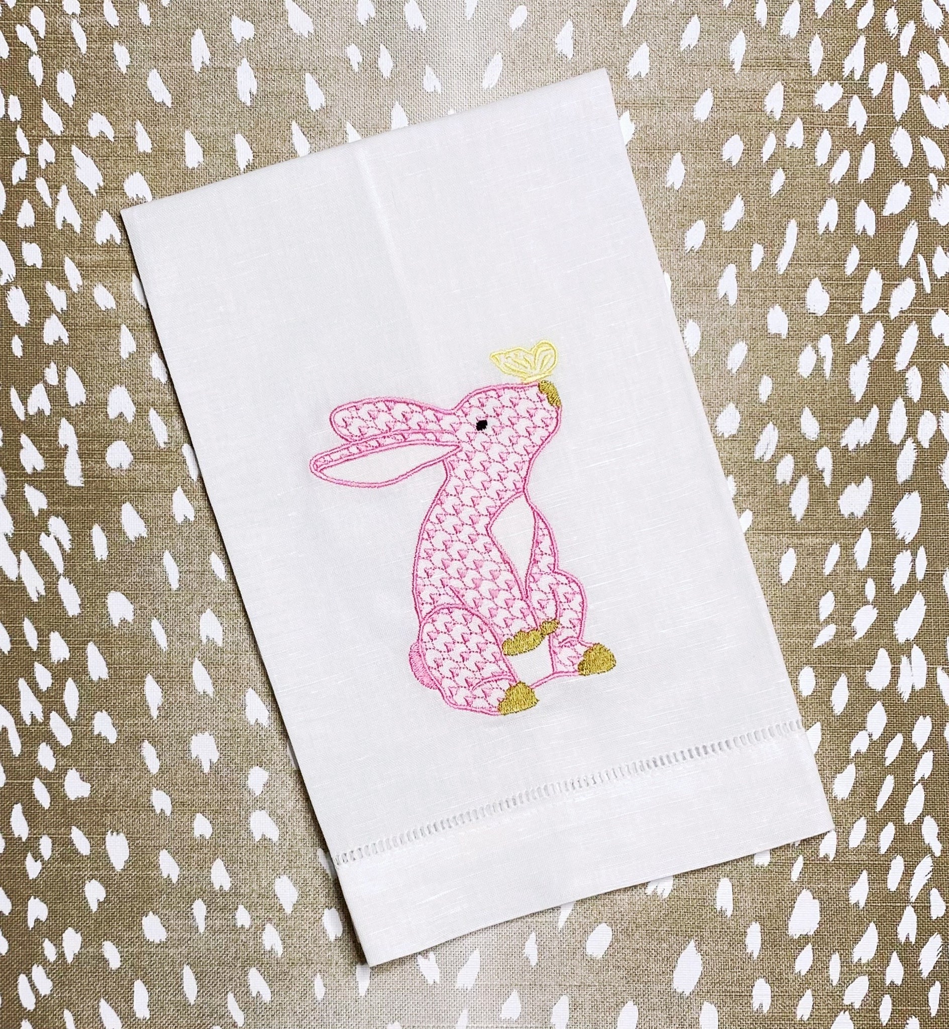 Patricia Kalevas- Chic Bunny with Butterfly Linen Towel