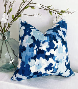 Blue Floral Watercolor Pillow- 20"