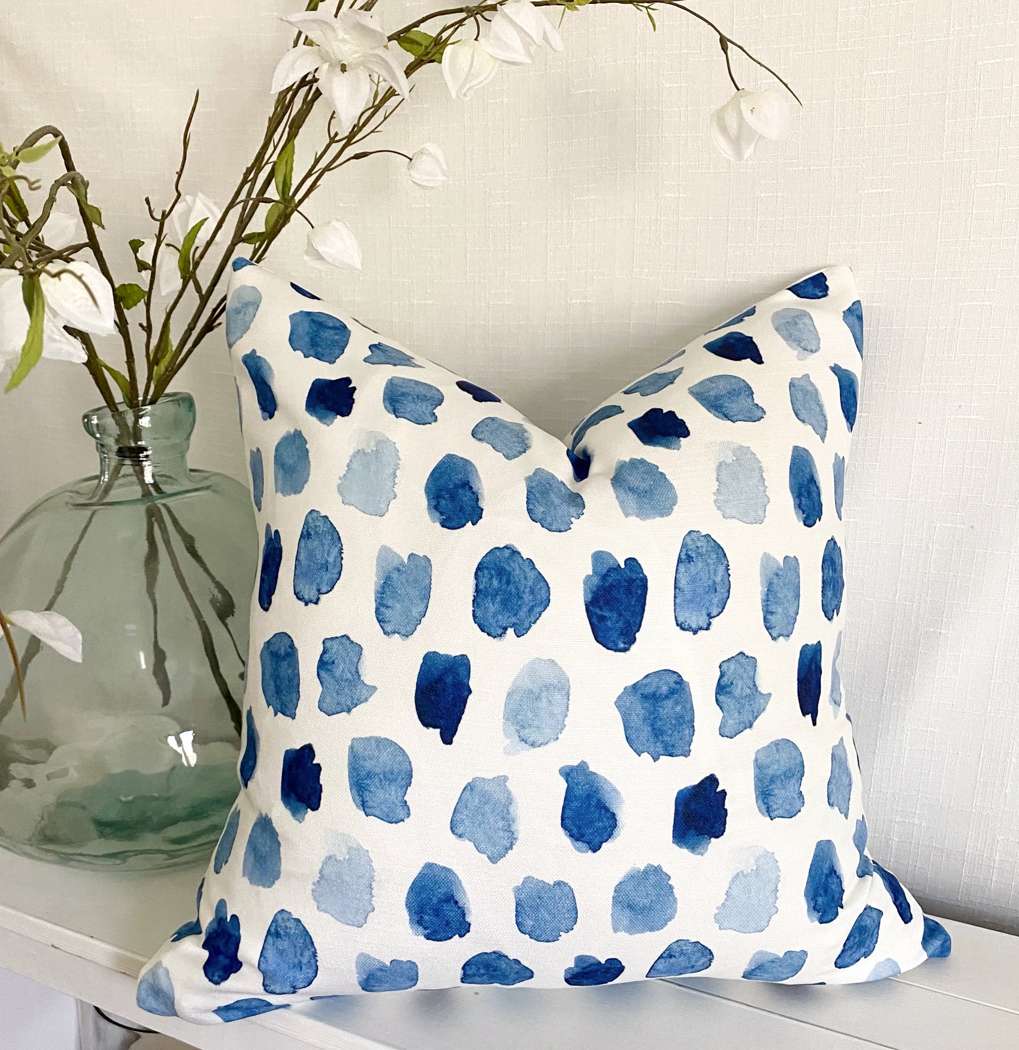 Blue Watercolor Dots Pillow- 20"