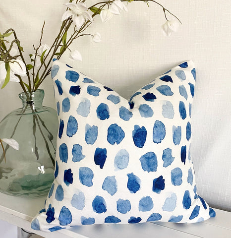 Kathryn Warren- Blue Watercolor Dots Pillow- 20"