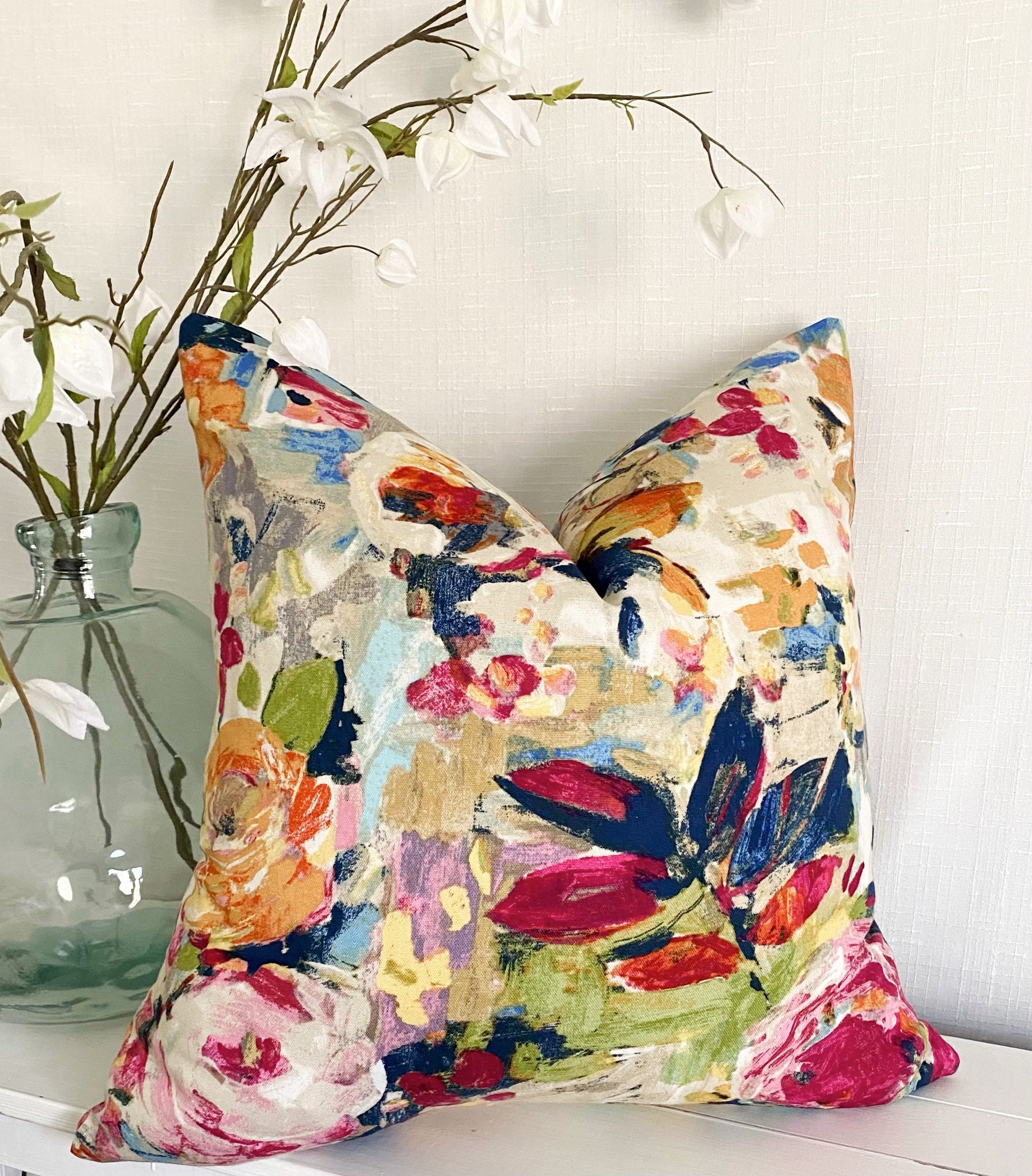 Abstract Navy Floral Pillow- 20"